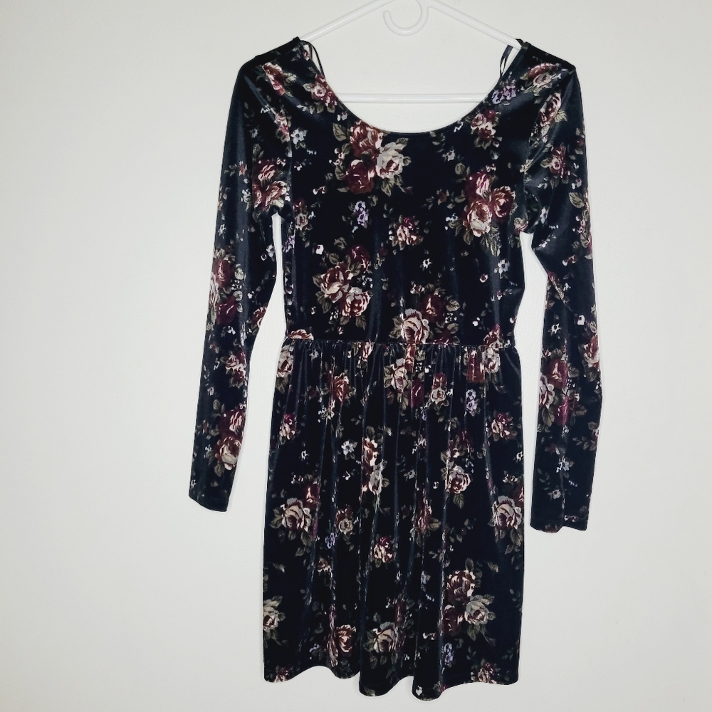 Dress Mini Charmed Witchy Goth Velvet Floral Red Black Retro Small Women's Y2K